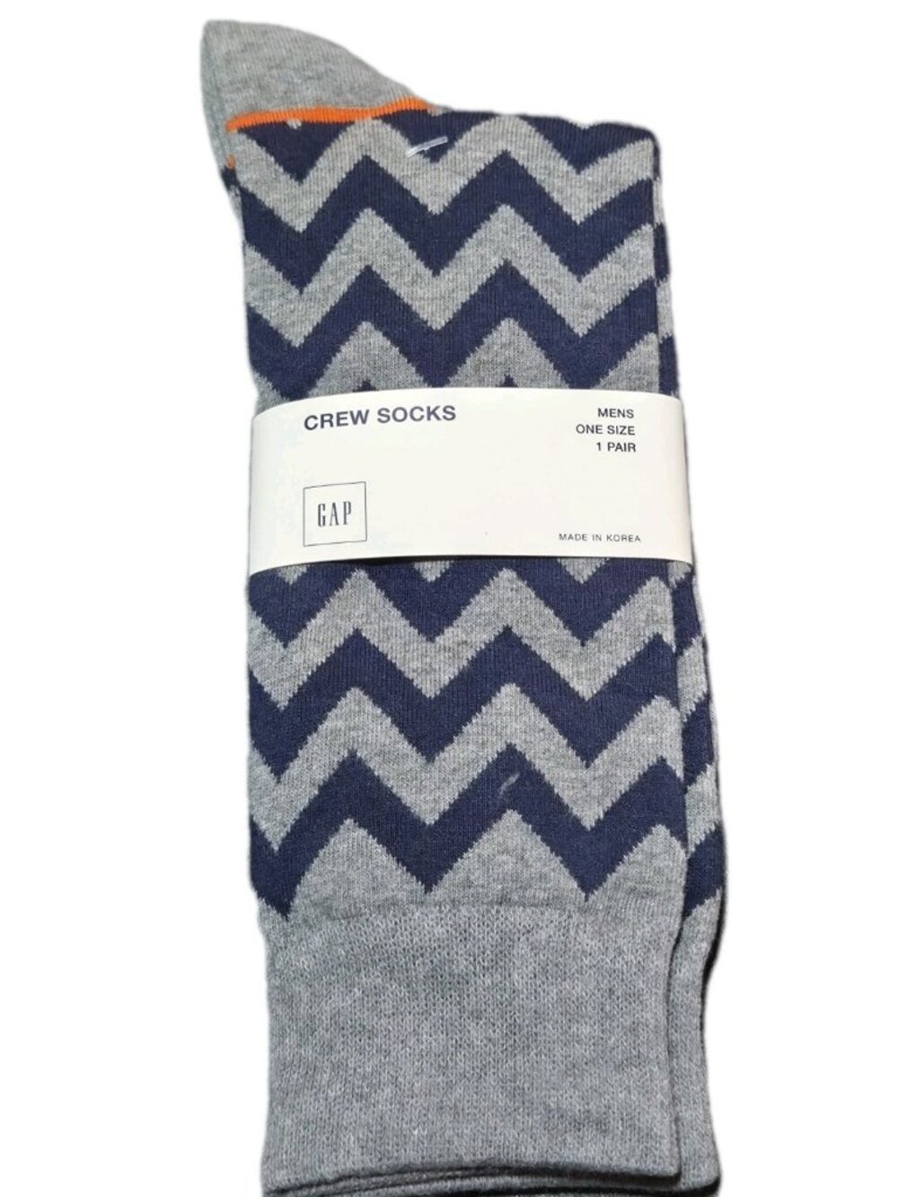 Gap NWT One Size Crew Dress Socks Grey With Blue Zig Zag Print Cotton Blend